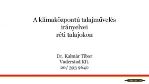 A klmakzpont talajmvels irnyelvei rti talajokon Dr Kalmr