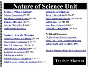 Nature of Science Unit Section 1 What is