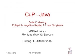 Cu P Java Erste Vorlesung Entspricht ungefhr Kapitel