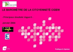 LE BAROMTRE DE LA CITOYENNET CIDEM Principaux rsultats