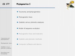 CS 177 Phylogenetics I Taxonomy and phylogenetics Phylogenetic