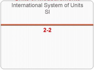 Units of Measurements International System of Units SI