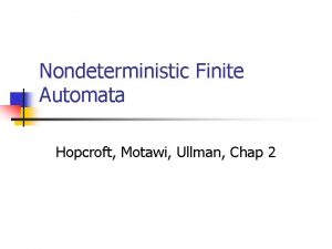 Nondeterministic Finite Automata Hopcroft Motawi Ullman Chap 2