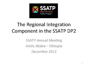 The Regional Integration Component in the SSATP DP