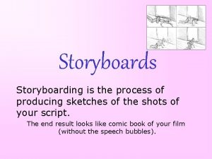 Storyboards Storyboarding is the process of producing sketches