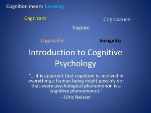 Cognition means knowing Cognizant Cognizance Cognizable Incognito Introduction