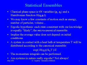 Statistical Ensembles Classical phase space is 6 N