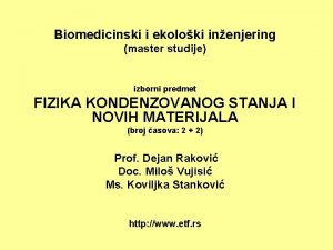 Biomedicinski i ekoloki inenjering master studije izborni predmet