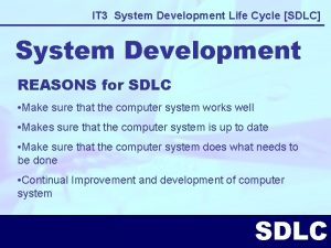 IT 3 System Development Life Cycle SDLC System
