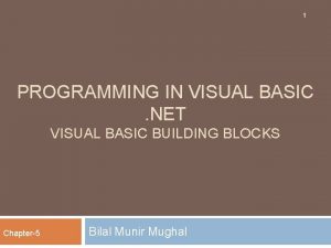 1 PROGRAMMING IN VISUAL BASIC NET VISUAL BASIC