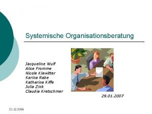 Systemische Organisationsberatung Jacqueline Wulf Alice Fromme Nicole Klawitter