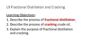 L 9 Fractional Distillation and Cracking Learning Objectives