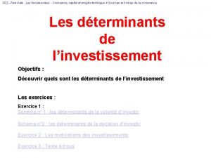 SES Terminale Les fondamentaux Croissance capital et progrs