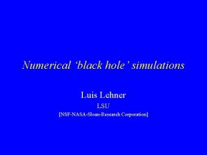 Numerical black hole simulations Luis Lehner LSU NSFNASASloanResearch