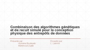 Combinaison des algorithmes gntiques et de recuit simul