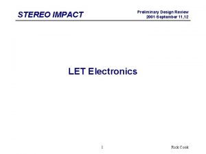 Preliminary Design Review 2001 September 11 12 STEREO