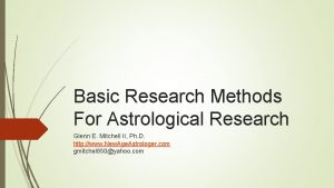 Basic Research Methods For Astrological Research Glenn E