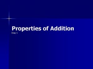 Properties of Addition Day 1 Properties n Today