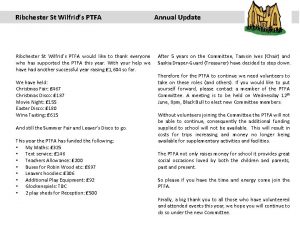 Ribchester St Wilfrids PTFA would like to thank