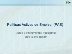 Polticas Activas de Empleo PAE Datos e instrumentos