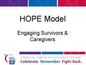 HOPE Model Engaging Survivors Caregivers OBJECTIVE Provide tools