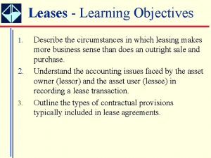 Leases Learning Objectives 1 2 3 Describe the