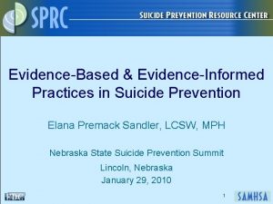 EvidenceBased EvidenceInformed Practices in Suicide Prevention Elana Premack