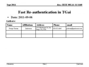 Sept 2011 doc IEEE 802 11 111160 Fast