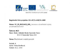 Registran slo projektu CZ 1 071 4 0021