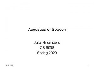 Acoustics of Speech Julia Hirschberg CS 6998 Spring