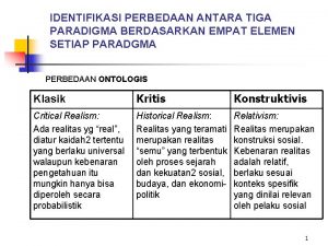 IDENTIFIKASI PERBEDAAN ANTARA TIGA PARADIGMA BERDASARKAN EMPAT ELEMEN