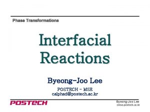 Phase Transformations Interfacial Reactions ByeongJoo Lee POSTECH MSE