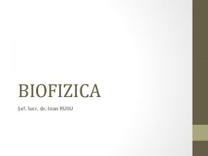 BIOFIZICA ef lucr dr Ioan RUSU INTRODUCERE NOIUNI