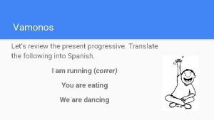 Vamonos Lets review the present progressive Translate the