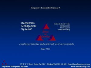 Responsive Leadership Seminars Responsive Management Systems Individual and