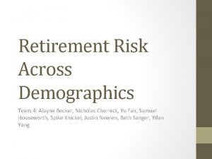 Retirement Risk Across Demographics Team 4 Alayne Becker