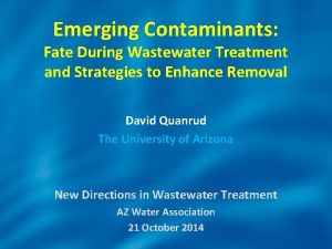 Emerging Contaminants Fate During Wastewater Treatment and Strategies