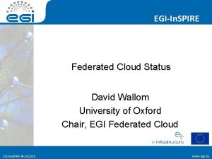 EGIIn SPIRE Federated Cloud Status David Wallom University