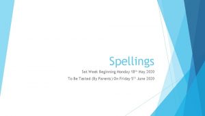 Spellings Set Week Beginning Monday 18 th May