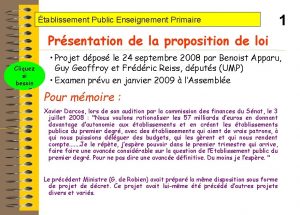 tablissement Public Enseignement Primaire 1 Prsentation de la