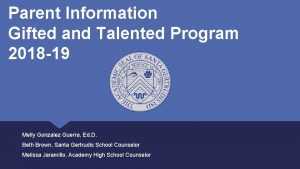 Parent Information Gifted and Talented Program 2018 19