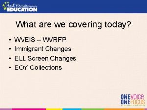 What are we covering today WVEIS WVRFP Immigrant