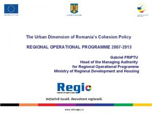 The Urban Dimension of Romanias Cohesion Policy REGIONAL