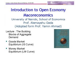 Professor Yamin Ahmad Money and Banking ECON 354