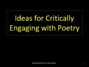 Ideas for Critically Engaging with Poetry English Methods