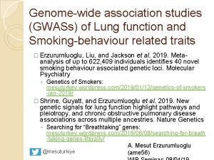 Genomewide association studies GWASs of Lung function and