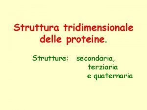 Struttura tridimensionale delle proteine Strutture secondaria terziaria e