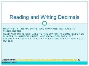 Reading and Writing Decimals MCC 5 NBT 3