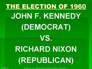 THE ELECTION OF 1960 JOHN F KENNEDY DEMOCRAT