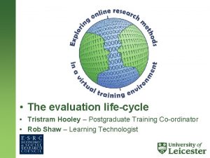 The evaluation lifecycle Tristram Hooley Postgraduate Training Coordinator
